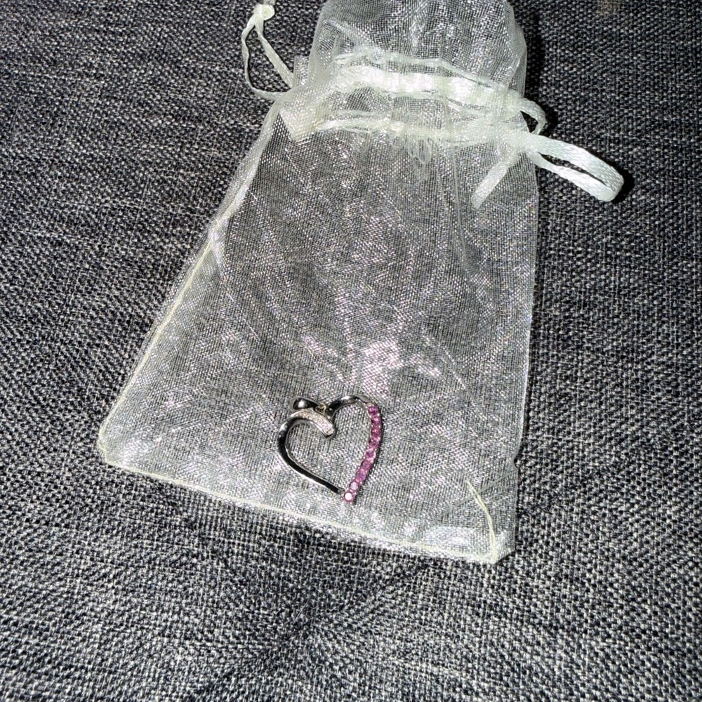 925 Sterling Silver Heart Pendant with Pink Stones